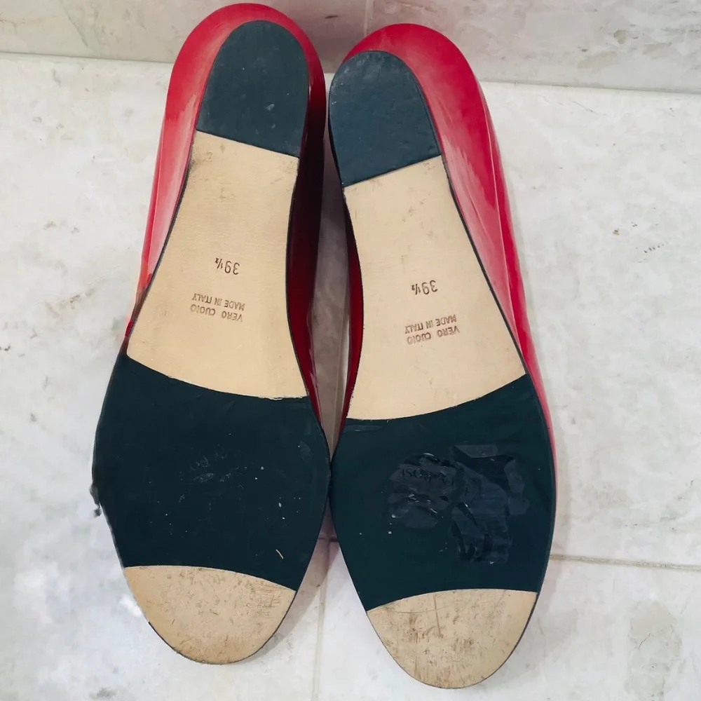 TARYN ROSE {39.5} Red Wedge Patent Leather Peep Toe Candy Apple Red 